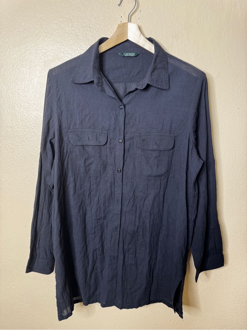 Lauren Ralph Lauren Tunic Shirt Women’s XL Black Long Sleeve Button Front